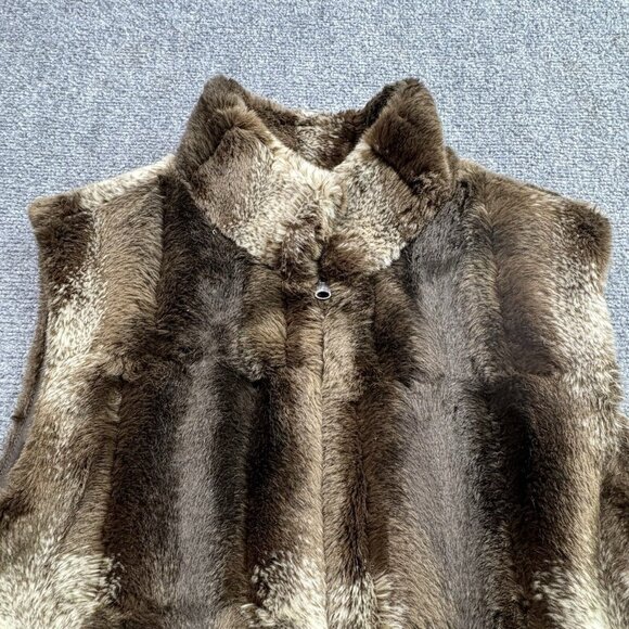 Giacca Gallery Vest Women’s Large Brown Faux Mink Fur Reversible Zip Mob Wife - Picture 3 of 12